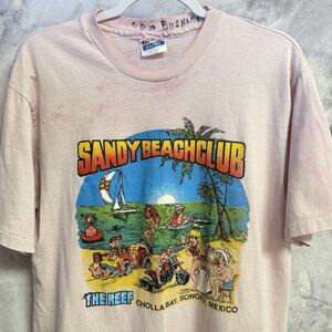 Vintage Sandy Beach Club The Reef Mexico Funny Party T Shirt Large